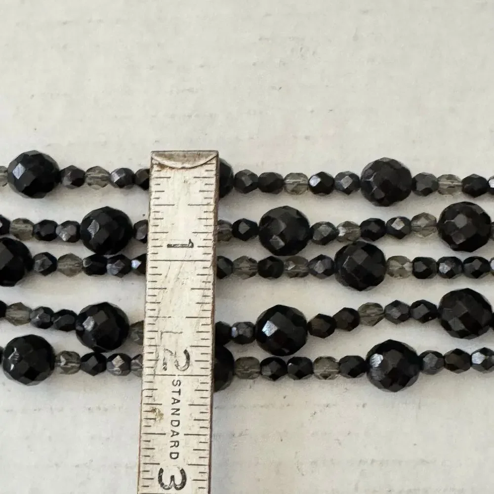 Vintage Black Jet Crystal Choker Necklace Clip Earrings Set Red Rhinestones